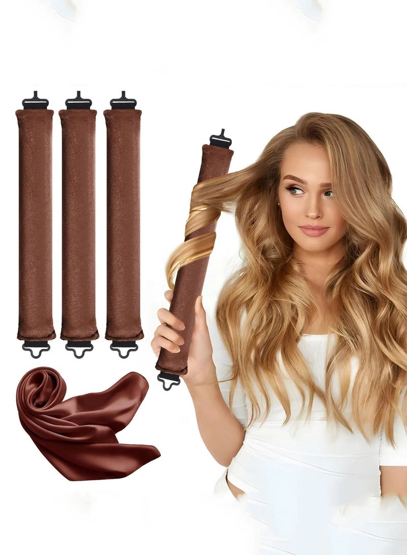 PLUSOX Heatless Curler Set Non Heat Hair Curling Tools For Heatless Curls Overnight Use While Sleeping Hair Roller Headband Hair Curlers Scarf Set Easy To Use No Damage Hair Styling Kit Dark Brown​ - Image 1